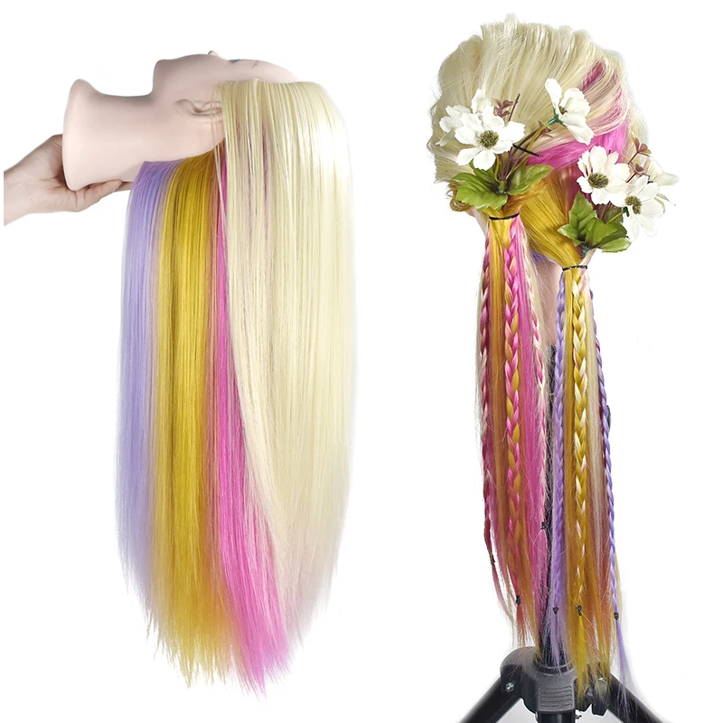 

26" Colorful Manikin Rainbow Dolls Head With 65cm Nice Fiber Long Hair Hairdressing Cosmetology Salon Mannequin Training Head