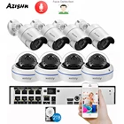Комплект видеонаблюдения AZISHN H.265 +, 8 каналов, 5 Мп, POE, NVR, купольная IP-камера 5 Мп, распознавание лица, P2P, комнатныйнаружный комплект видеонаблюдения