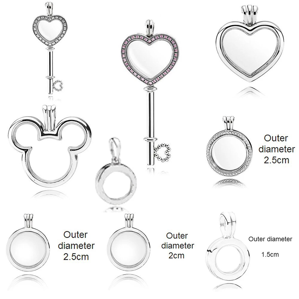 

NEW 2018 Valentine's Day Newest 100% 925 Sterling Silver Pink Heart shaped Big key Floating Locket for Women Fashion DIY Jewelry