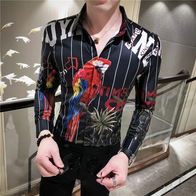 Мужская приталенная рубашка в стиле барокко вечерние рубашки для клуба осенняя
