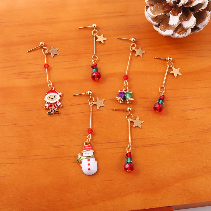 

Beautiful Santa Bell Earrings Stylish Female Jewelry Accessories Red And Green Cute Snowman Earrings Lovely Christmas Gift