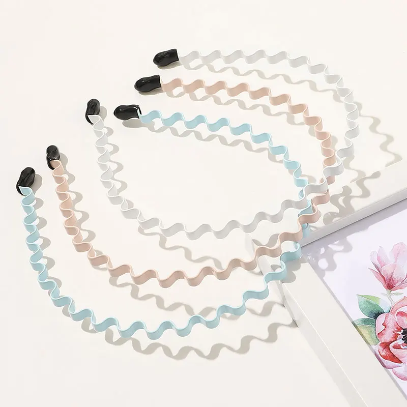 

Solid Color Women Hair Hoop Metal Non-slip Wave Headbands for Women Girls Hair Band Hair Accessories Candy Color Thin