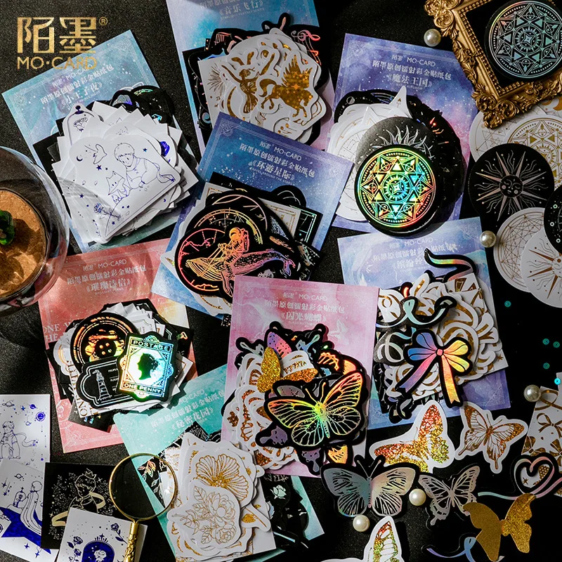 

Stamp Planet Coated Paper Hot Stamping Gold Sticker Pack Travel Decorative Stickers Scrapbooking Label Diary Stationery Album