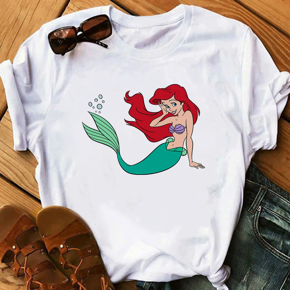 Girl Clothes The Little Mermaid Ariel New Summer Tshirt Women Princess Streetwear Leisure O-neck Funny Female T-shirt Tops