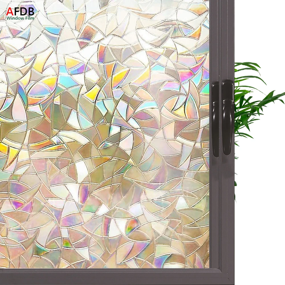 

Window Privacy Film Rainbow Clings 3D Decorative Glass Vinyl Stained Glass Decals Static Sticker Non-Adhesive for Home
