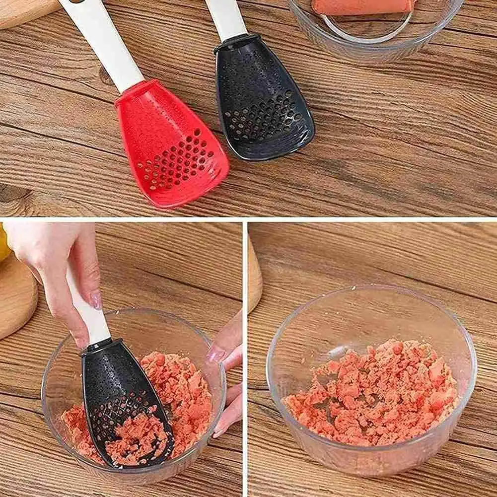 

1pc Multifunctional Cooking Spoon Heat-resistant Hanging Hole Innovative Potato Garlic Press Colander Spoon for Kitchen Supplies