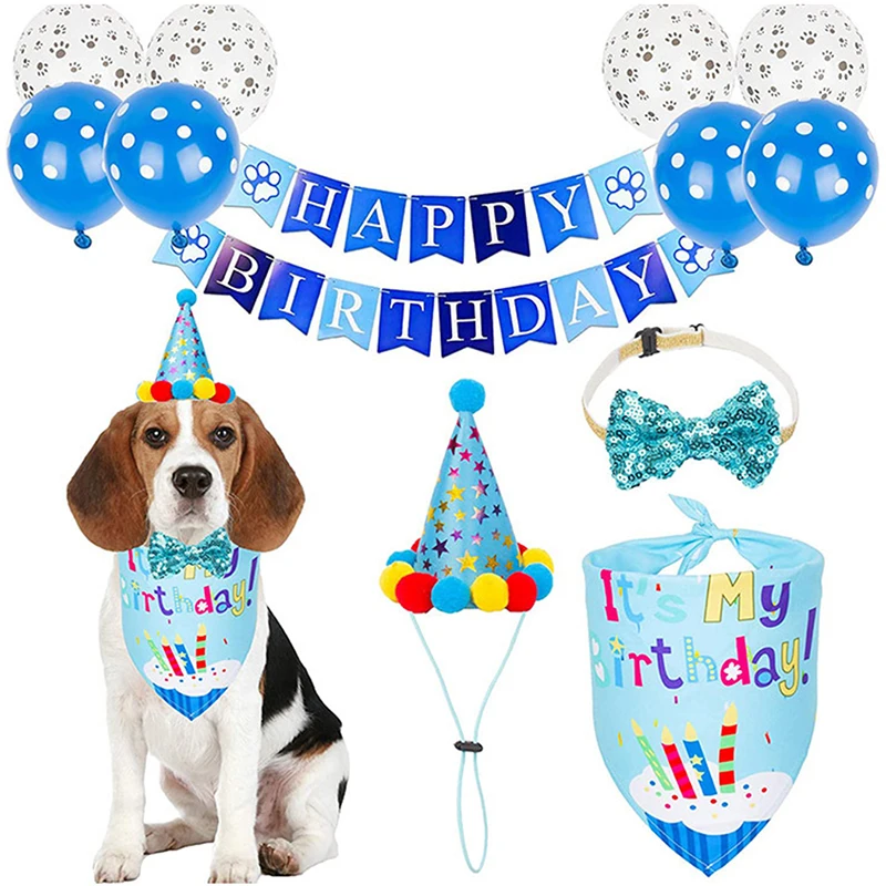 

Legendog Pet Birthday Decorations Set Funny Dog Party Hat Pet Bib Cat Collar Party Banner Birthday Props Set Pet Accessories