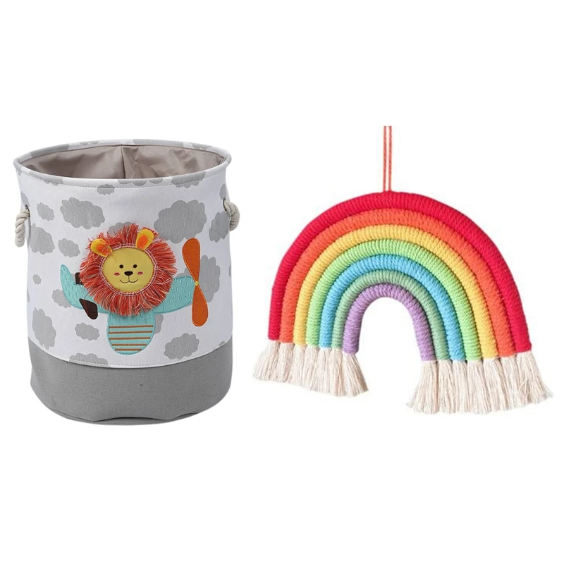 Ведро для хранения грязной одежды холщовая корзина с мультяшным львом и подвеска
