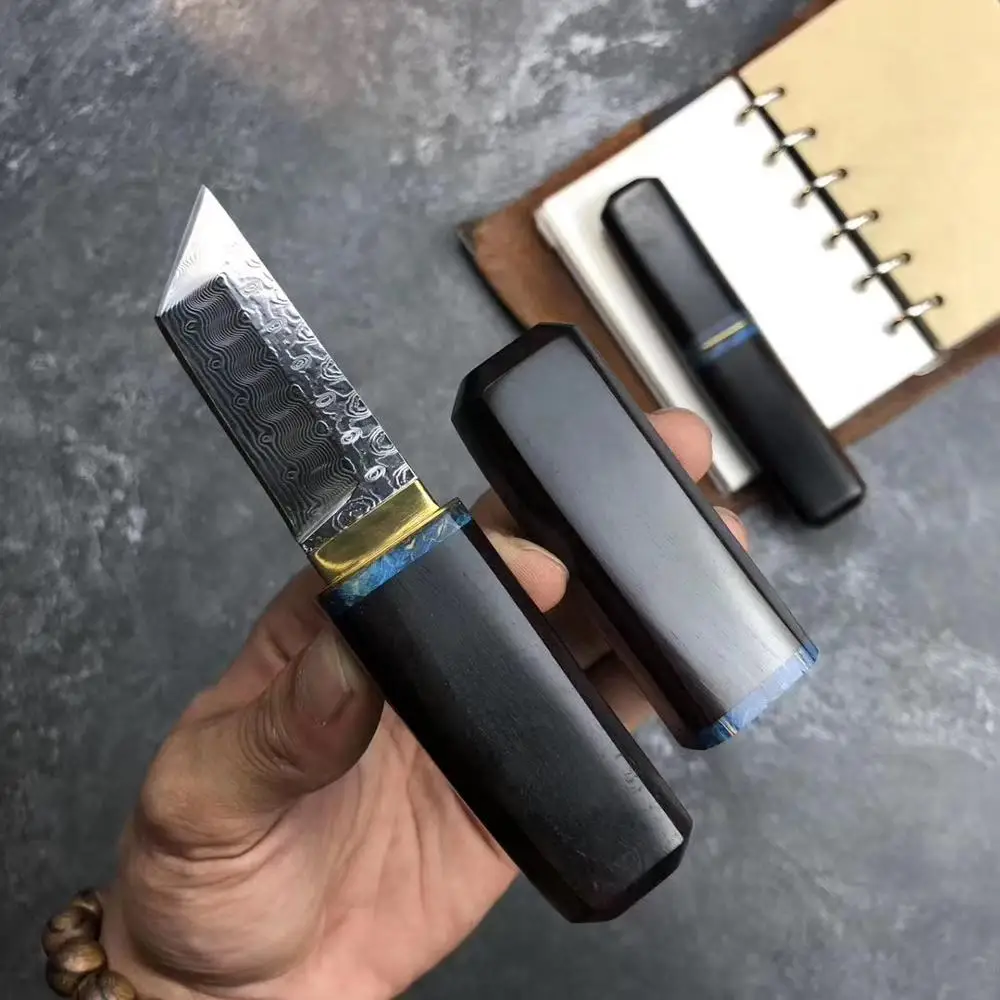 Черное прямое лезвие из дамасской стали японская Черная рукоятка черного дерева