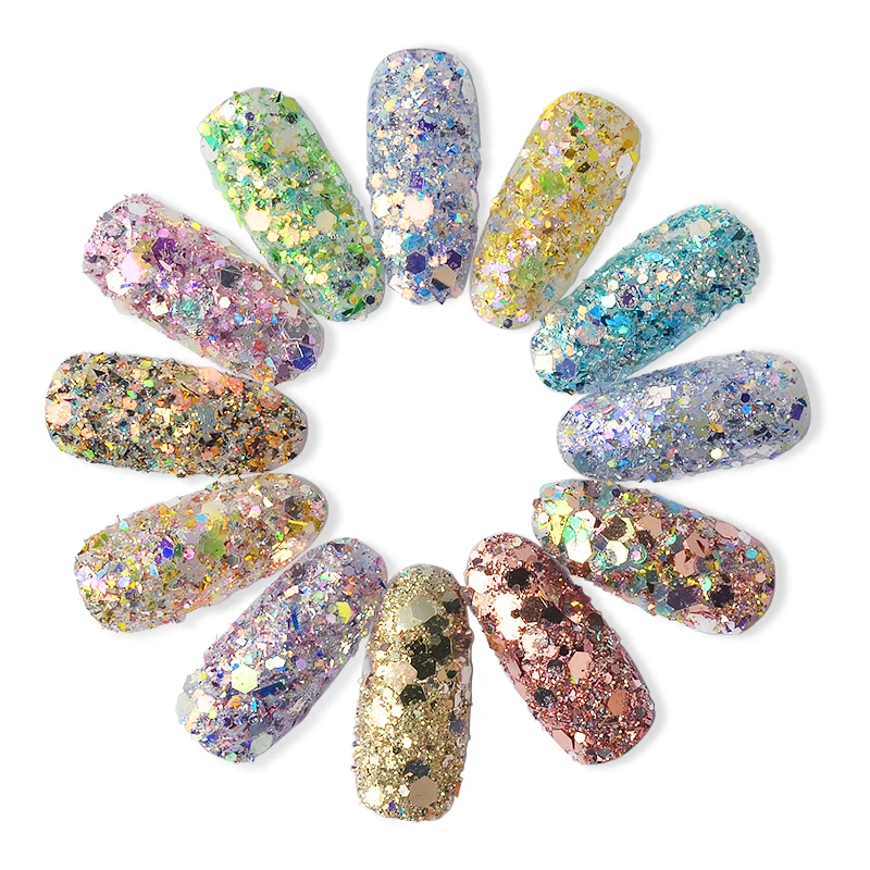 1 бутылка блестящих хлопьев для ногтей Смешанная шестиугольная круглая симфония искусственная пудра