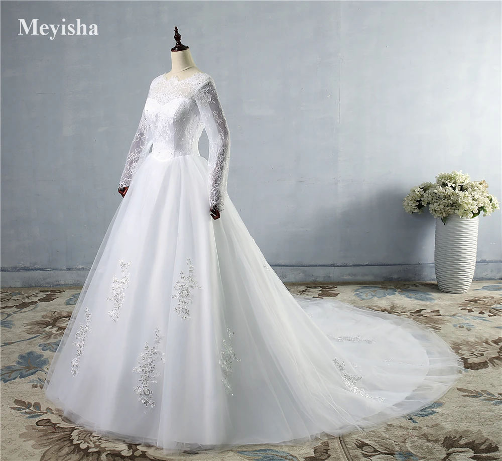 ZJ9006 2019 новинка женское свадебное платье с v образным вырезом и длинным рукавом