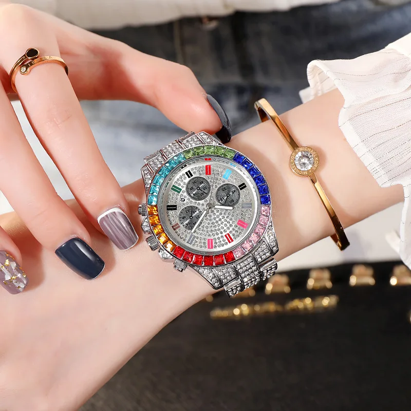 

Women's Diamond-Encrusted Men's Watch Fashion Large Dial Calendar Quartz Watch Full of Stars Watch