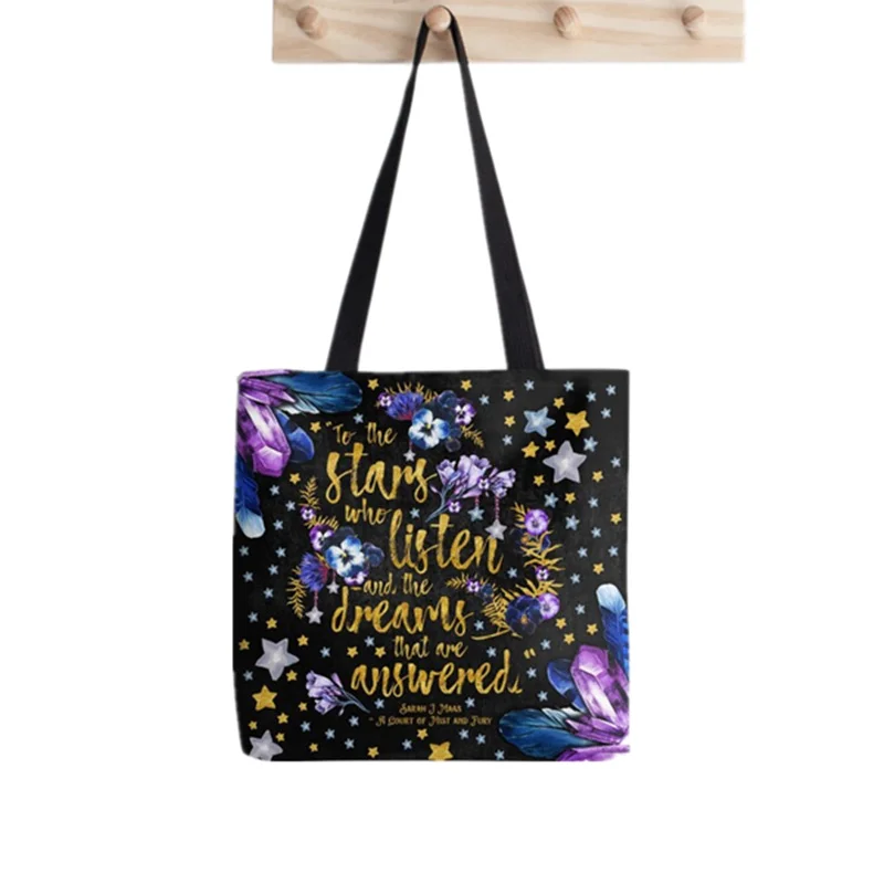 

Women Shopper bag Dreamy purple Star Printed Kawaii Bag Harajuku Shopping Canvas Shopper Bag girl handbag Tote Shoulder Lady Bag