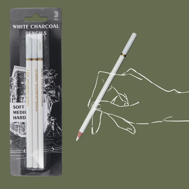 3 Pcs/Pack Professional White Charcoal Pencils Set Sketch Highlight for Drawing Sketching Shading Blending | Канцтовары для офиса