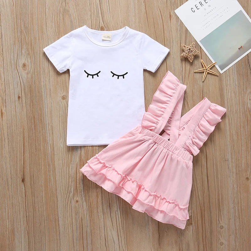 

Одежда для маленьких девочек, летняя юбка, детская одежда для девочек, однотонный хлопковый костюм из двух предметов с коротким рукавом, юбк...