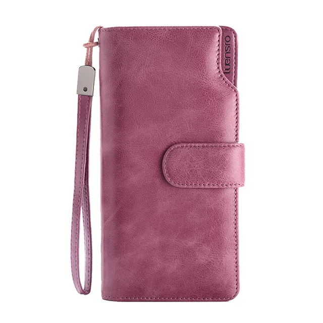 purple Женские Длинные кошельки, модные женские кошельки из натуральной кожи, роскошный брендовый дизайн, удобная сумка, кошелек с защелкой, держатель для карт, кошелек - Цвет: purple
