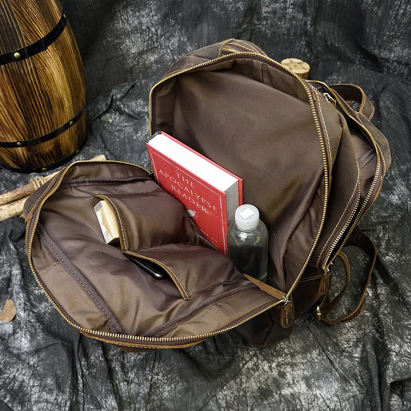 Рюкзак мужской из натуральной кожи винтажный вместительный ранец на двойной