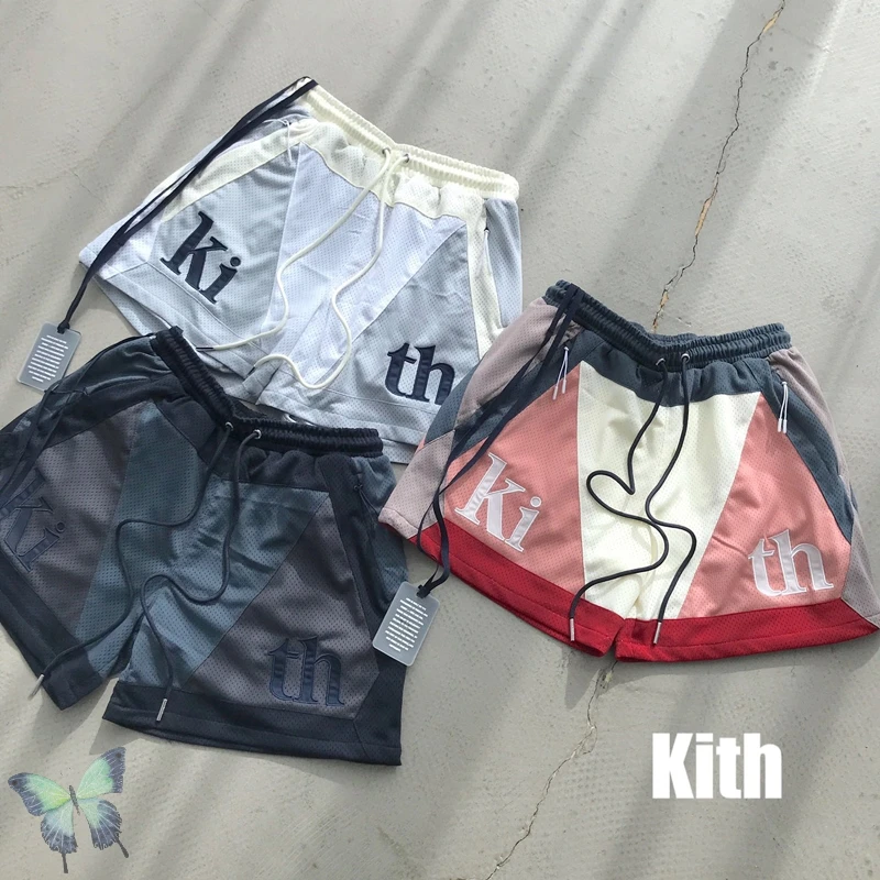 

Original Photo Kith Shorts Men Women 1:1 High Quality Kith Short Pants Pink Casual Back Zipper Pocket Inside Tag Label