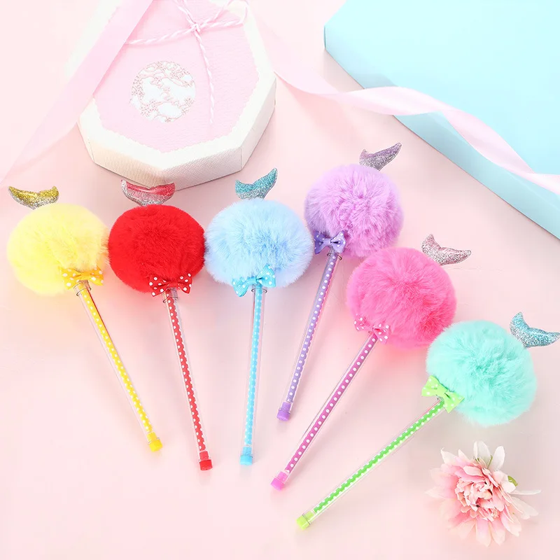 

48 шт./лот Kawaii Русалка с маленькими пушистыми помпончиками для гелевая ручка Симпатичные 0,5 мм с черными чернилами Подпись Ручки канцелярия; ...