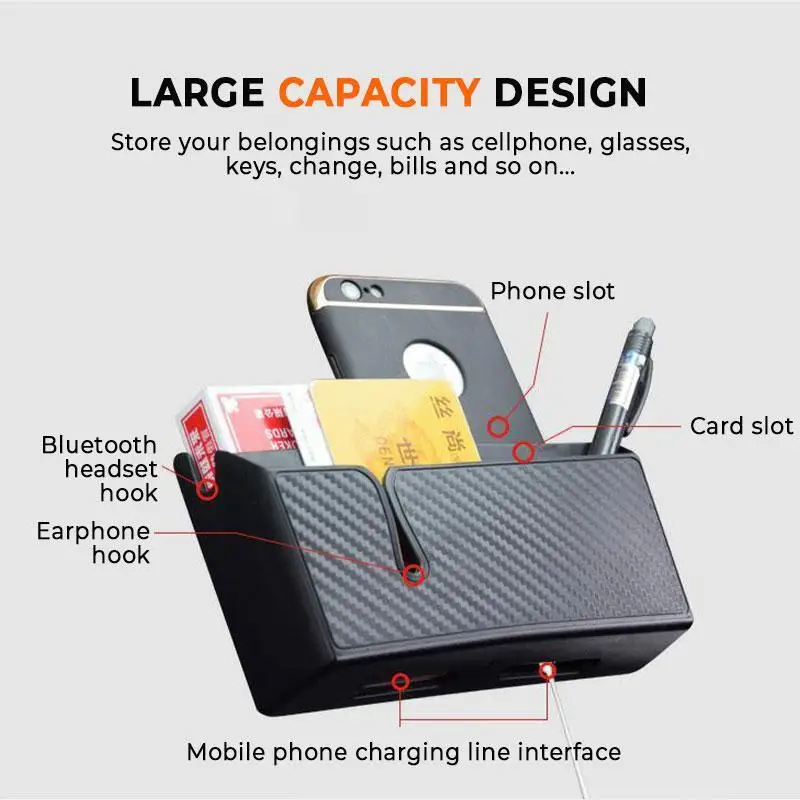 

Self Adhesive Car Phone Storage Box Easy Install Unique Headphone Hanger Design Card Storage Organizer Car Accessories