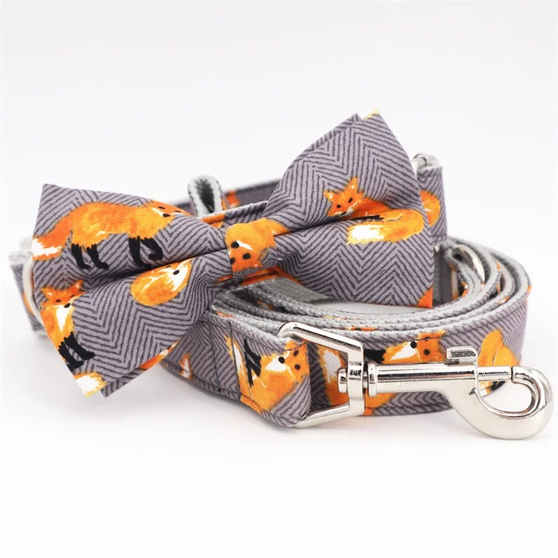 collar bow leash Лиса шаблон ошейник с галстук для собаки галстук, металлическая пряжка большая и маленькая собака и кошка аксессуары для ошейника питомца - Цвет: collar bow leash
