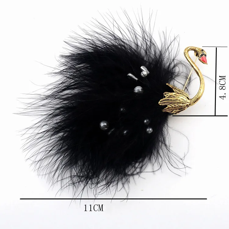 Лебедь жемчуг брошь для женщин белый и черный страусиное перо милый шарф Пряжка