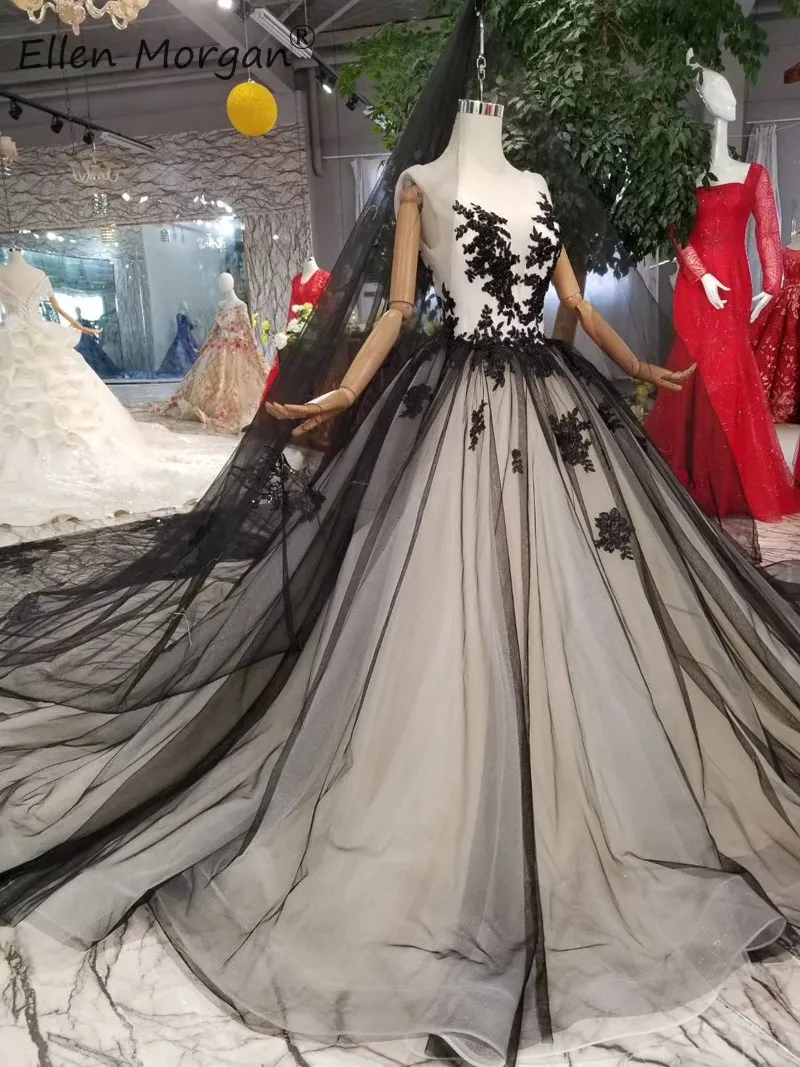 Реальные фотографии элегантные черные свадебные платья с вуалью Vestido De Novia с вырезом и аппликацией Тюль простые свадебные бальные платья