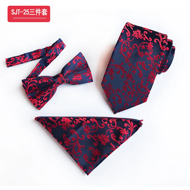 

3PCS Slim Tie Set Men Bow Tie and Handkerchief Bowtie Necktie Cravate Homme Red Blue White Striped Man Corbatas Hombre Pajarita