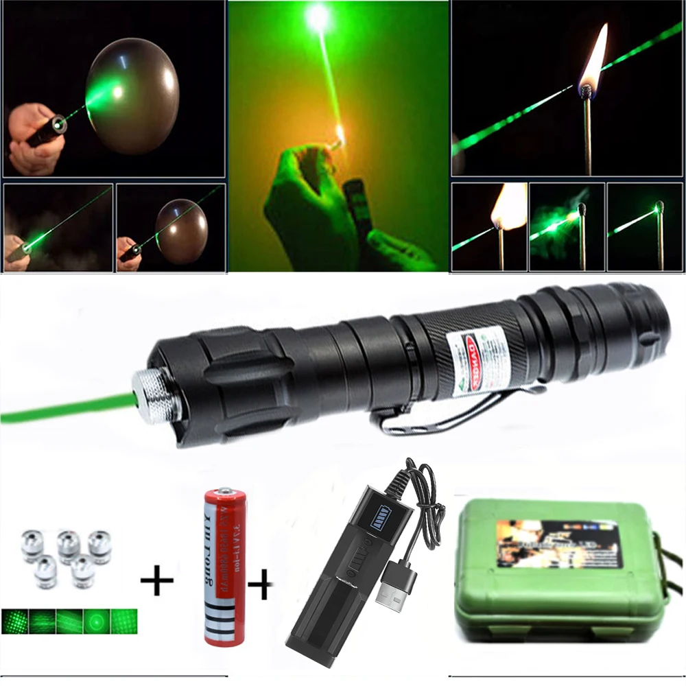 

Laser Pointer USB Charger Powerful High Power Green Laser Pointer Powerful Adjustable Focus Hunting Laser Burning Matches