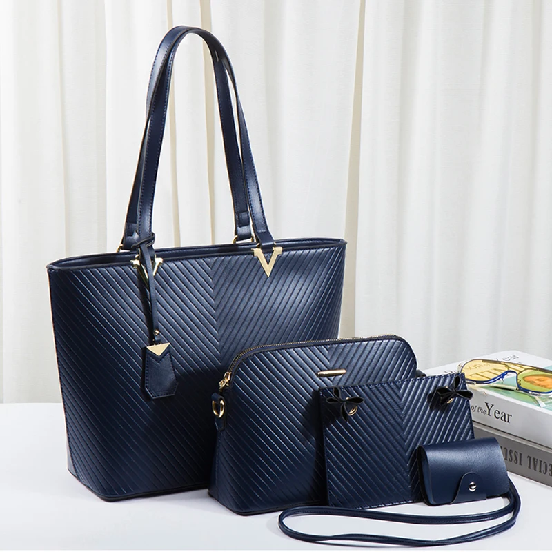 

2022 New Ladies Bags Fashion Stripe Embossing Lady Top-Handle Bags PU Leather Women Handbags Simple Wild Female Composite Bag