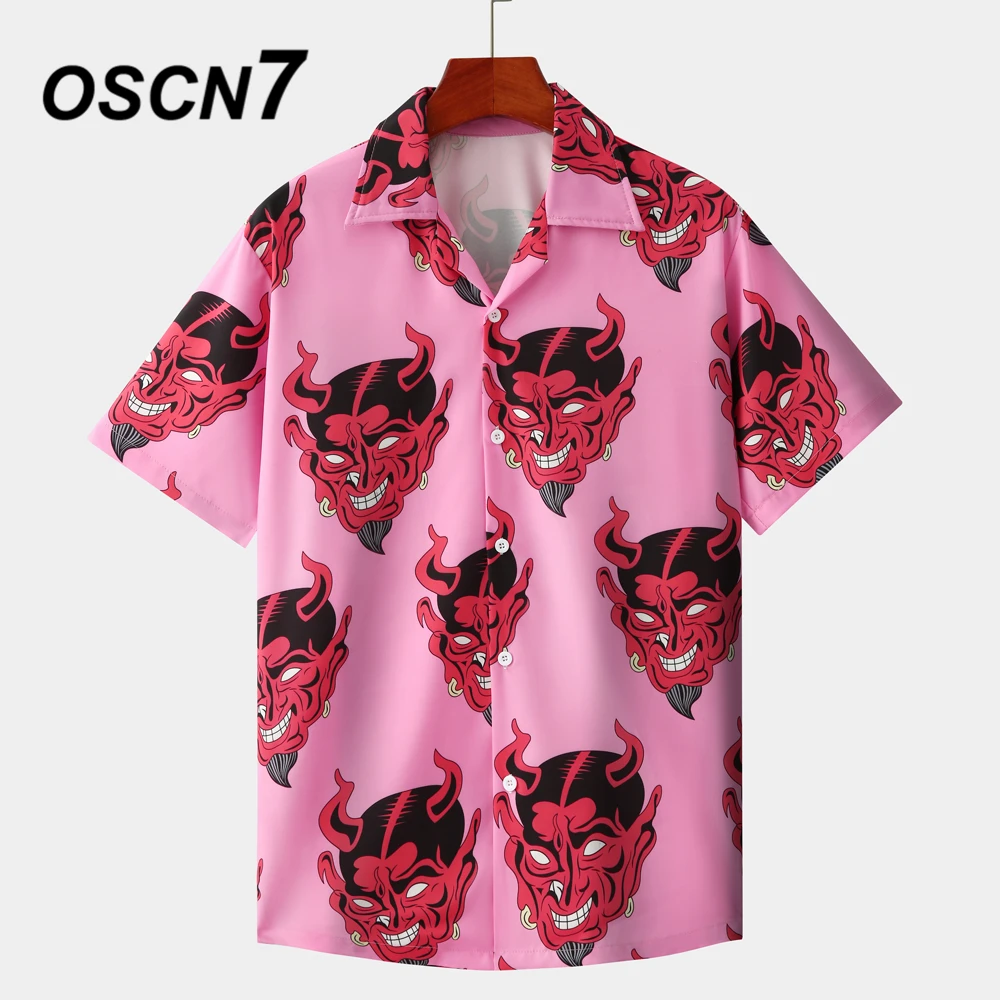 OSCN7 Повседневная Мужская Уличная рубашка с коротким рукавом и принтом 2021