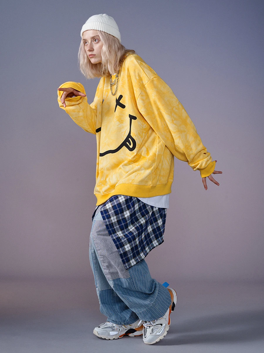 UNCLEDONJM Smile Face Sweatshirts Men/Women Hip Hop O-neck Pullovers Street Wear Winter Hoody Loose Autumn Coat DV9267 | Женская одежда