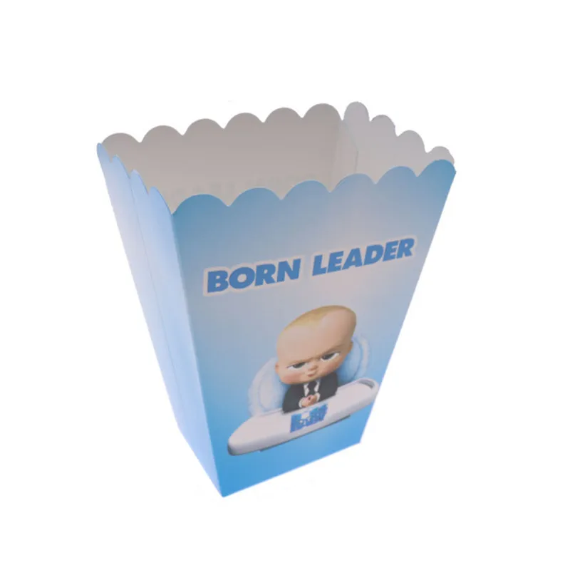 Popcorn box 6pcs Набор одноразовой посуды Baby Boss для маленьких мальчиков, 1 день рождения, Декор, принадлежности для салфеток, тарелка, чашка, попкорн, коробка, скатерть, сувениры - Цвет: Popcorn box 6pcs