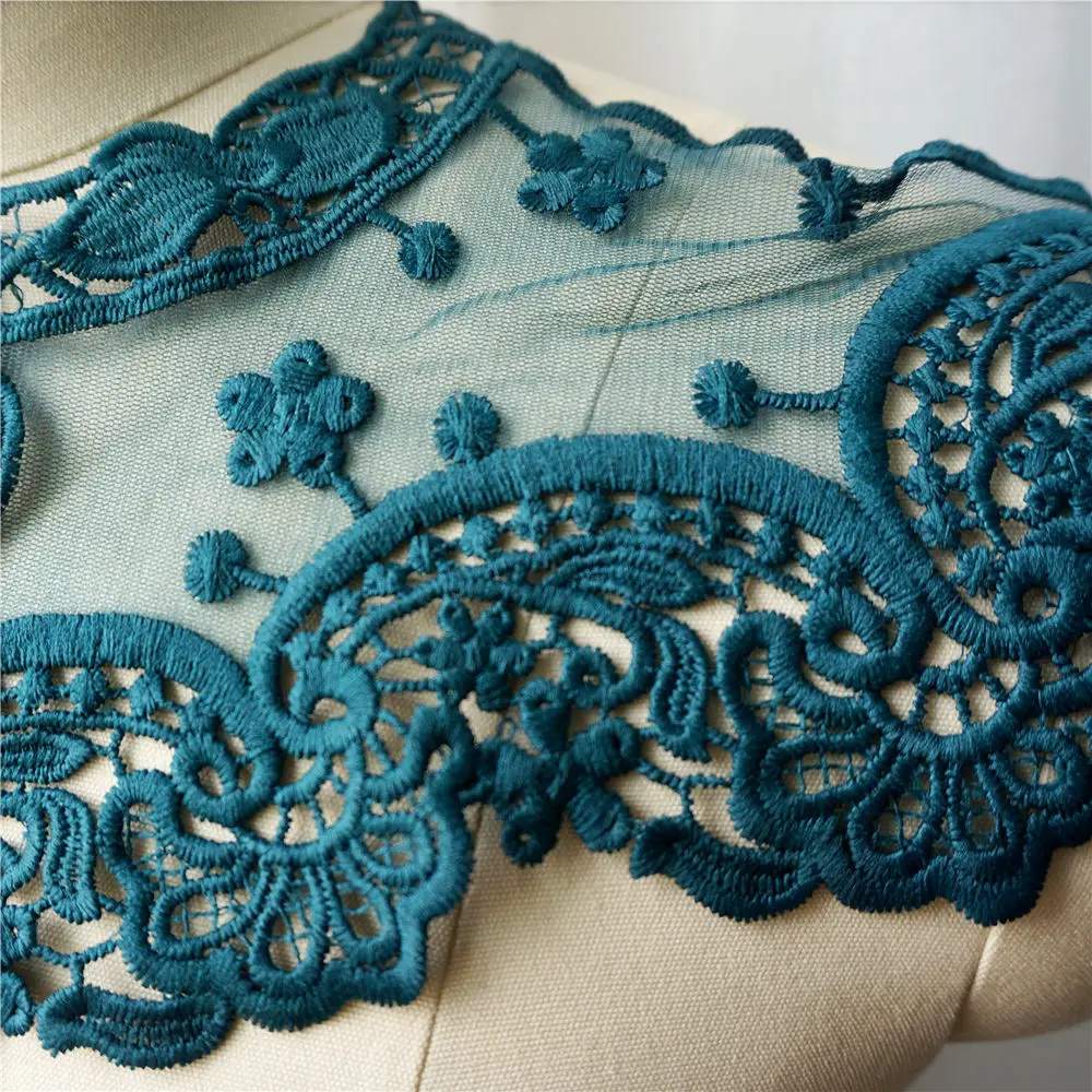 Темно-зеленые вышитые цветы кружевной воротник сетчатая аппликация готическая