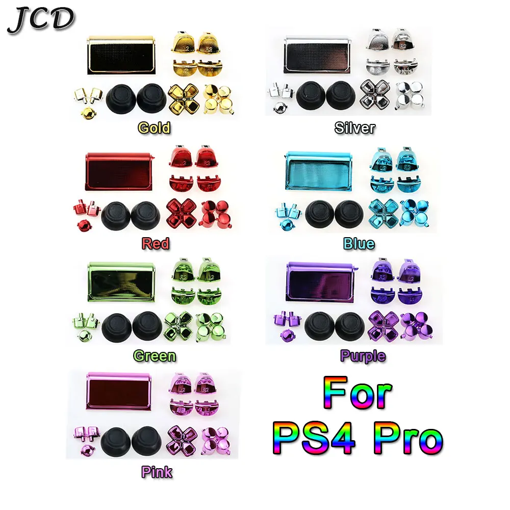 

JCD Chrome Buttons Kit L1 R1 L2 R2 Thumbstick Cap Replacement for Sony PS4 Pro Slim Controller 4.0 JDS 040 JDM-040 Buttons Kit