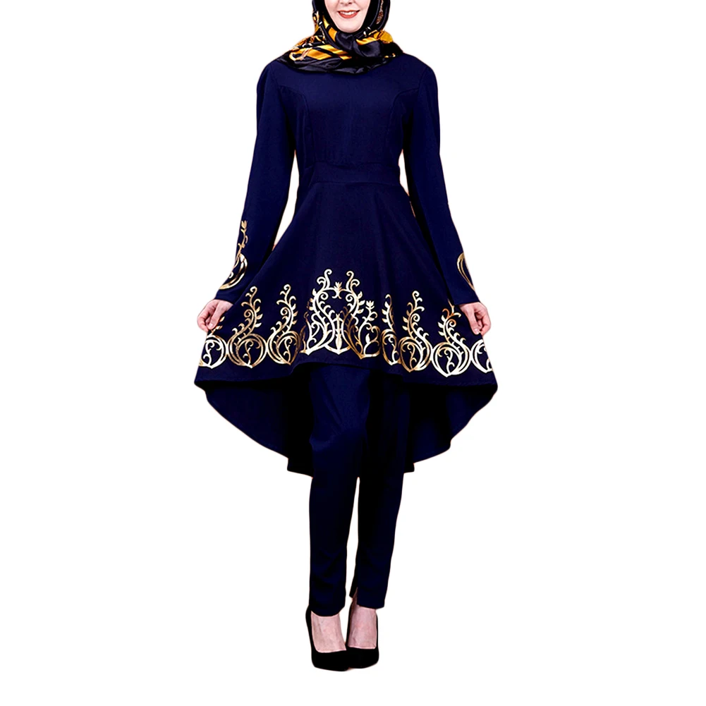 National Style Women Muslim Gown Abaya Long Sleeve Print Fish Tail Hem Dress Jilbab Kaftan | Тематическая одежда и