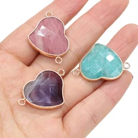 natural stone gem heart connector amazonite amethyst handmade crafts diy necklace bracelet jewelry accessories gift make 23x32mm