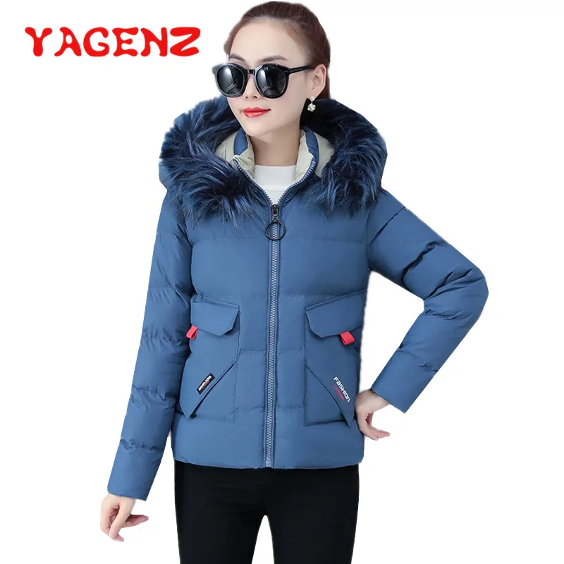 

YAGENZ Winter Coat Women Plus Size Outerwear Warm Woman Parka Short Coat Fur collar Hooded Jacket Women Parka Mujer Chaqueta 856
