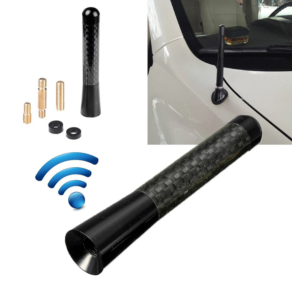 

1 Set Universal 3" Black Car Truck Carbon Fiber Aluminum Roof Stubby Screw Radio Short Antenna w/ screws Kit Accessories