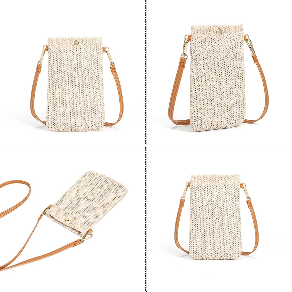 Fashion Woven Straw Ladies Crossbody Messenger Bag Summer Bohemia Beach Rattan Shoulder Pack Small Solid Mobile Phone Coin Purse
