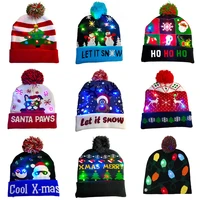 christmas hat with led light christmas light up sweater knitted beanie xmas hat for adults kids new years christmas decor 2022