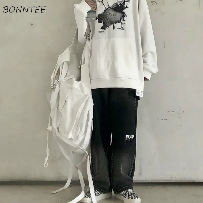 

Jeans Women Tie Dye Vintage Print High Waist Loose Leisure Chic Streetwear Korean Style Ladies Trousers All-match Popular Autumn