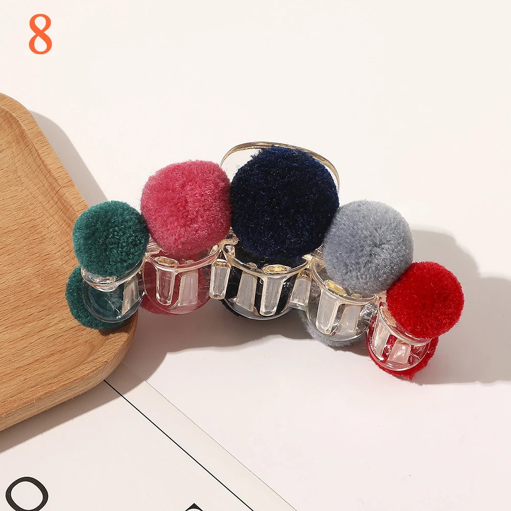 

Cute Fur Balls Hair Claw Handmade Hair Clip Colorful Pom Pom Barrettes Hair Claws Large Small Size Hair Pins Hair Accessories