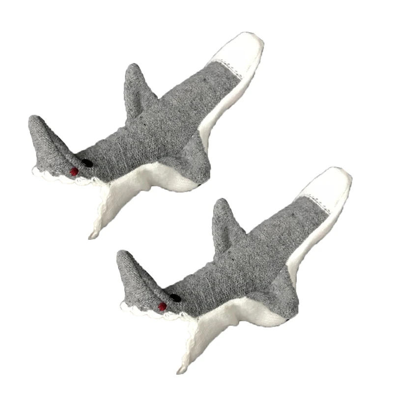 

Christmas Crochet Knit Cartoon Calf Socks Novelty Funny 3D Wide Mouth Gray Shark Bite Animal Warm Slipper Stockings Gift