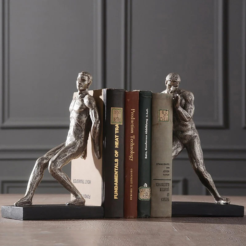 

Home Office Antique Gymnast Sculpture Bookends Study Room Bookcase Decoration Furnishings Resin Figurines Book Stands Crafts