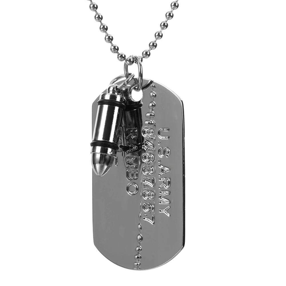 Silver High Quality Fashion Men Military Army Bullet Charm Dog Tags SINGLE EMBOSSED Chain Pendant Necklace Jewelry Gift - Окраска металла: Silver