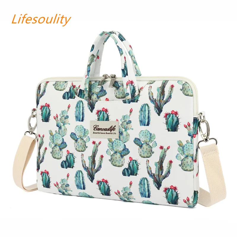 

Lifesoulity cactus pattern ladies laptop bag shoulder messenger bag laptop sleeve for macbook pro 14 15 inch