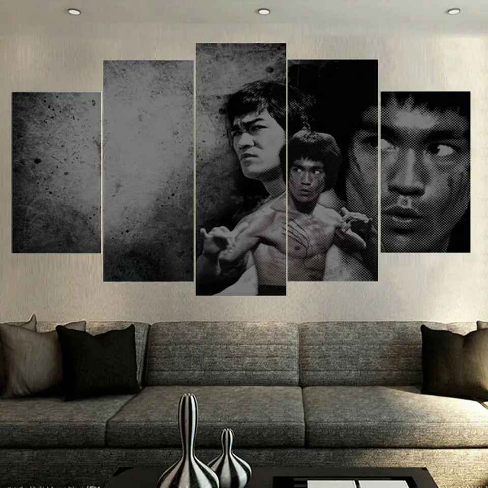 

No Framed Canvas 5Pcs Kung Fu Superstar Bruce Lee Vintage Movie Wall Art Posters Prints Pictures Painting Home Decor Decorations