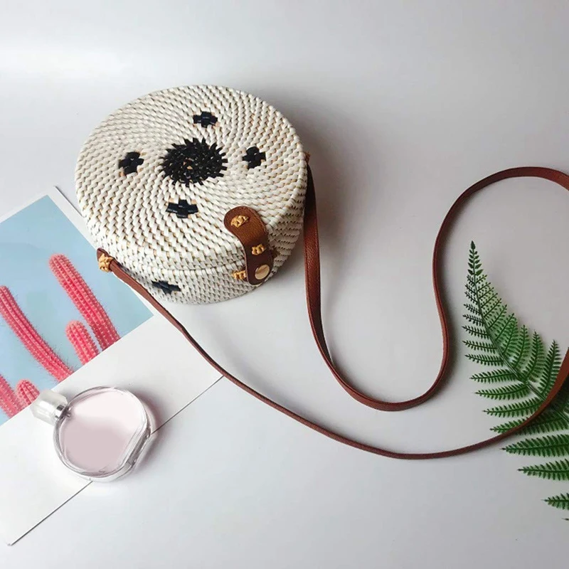 Женская цилиндрическая тканая сумка с кожаными пуговицами дизайнерская