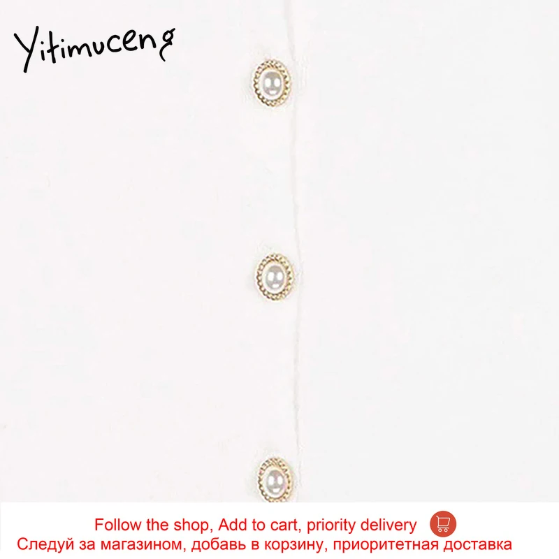 

Yitimuceng Button Up T Shirts Woman Straight Single Breasted Tees White Black Tops 2021 Summer Korean Fashion Knitted Tshirts